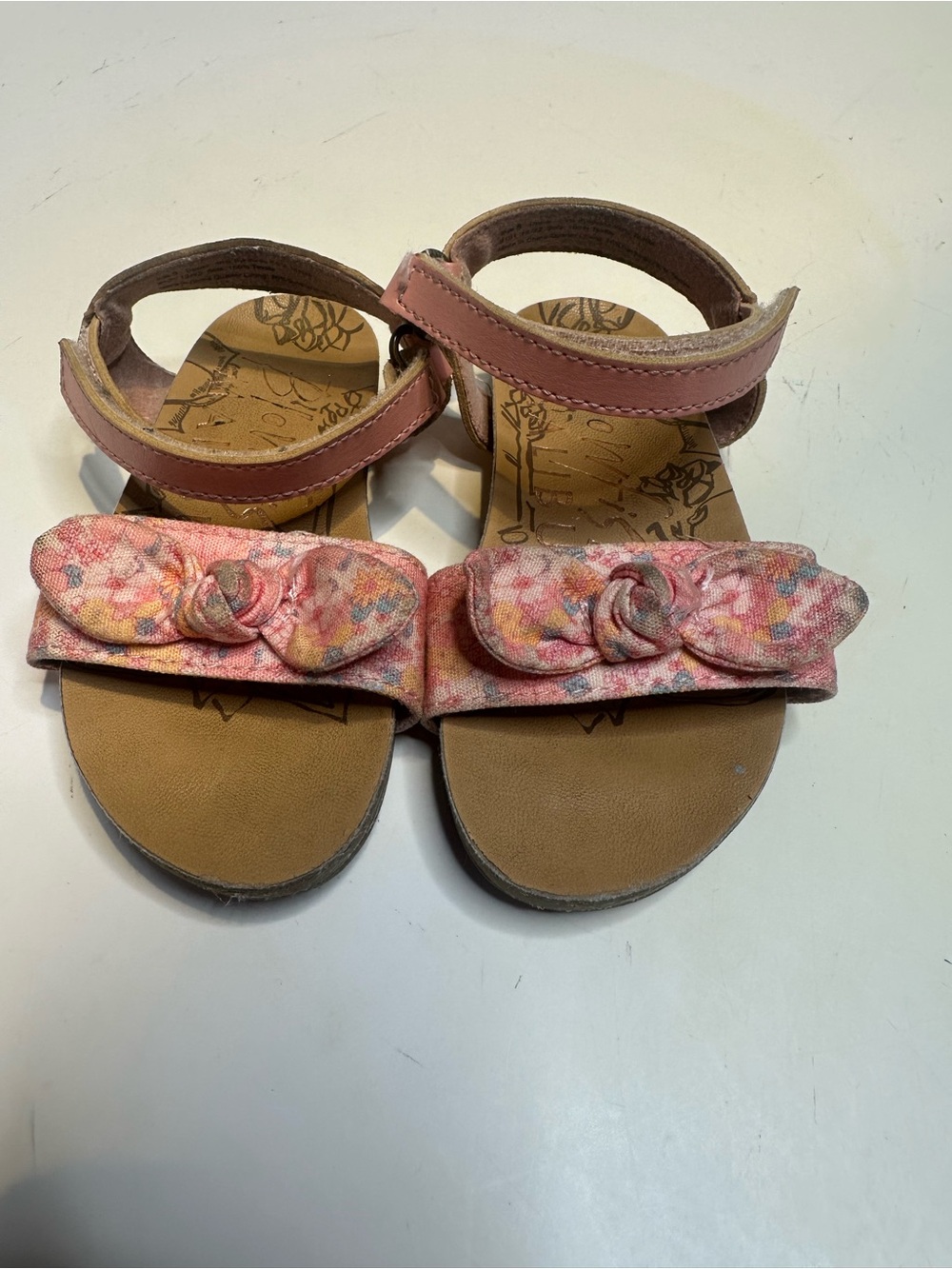 Little Girl Floral Knot-Front Pink Sandals with Ankle Strap